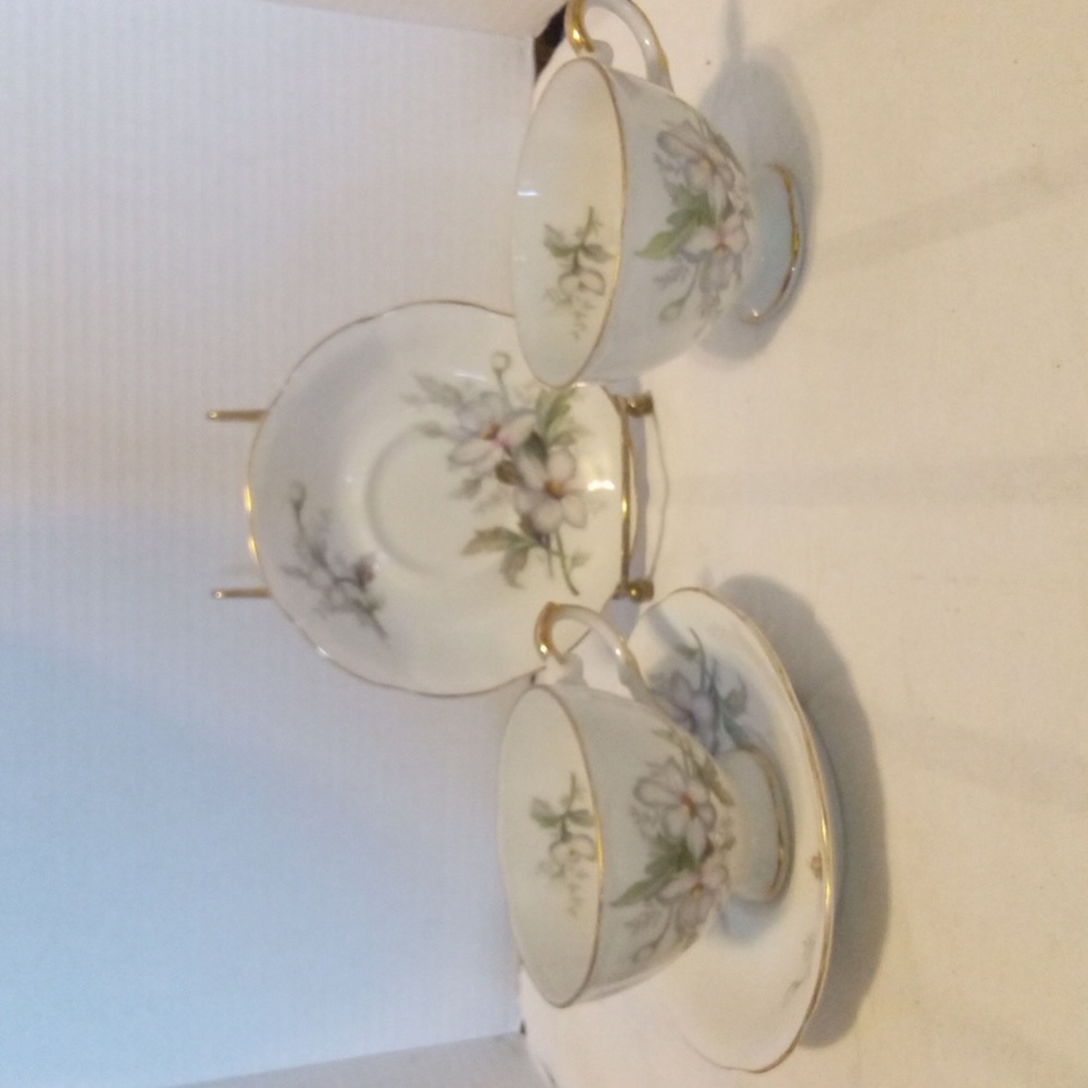 Vintage Cherry China 2 Saucers 2 Cups